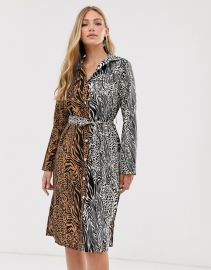 Liquorish midi shirt dress in mixed tiger print   ASOS at Asos